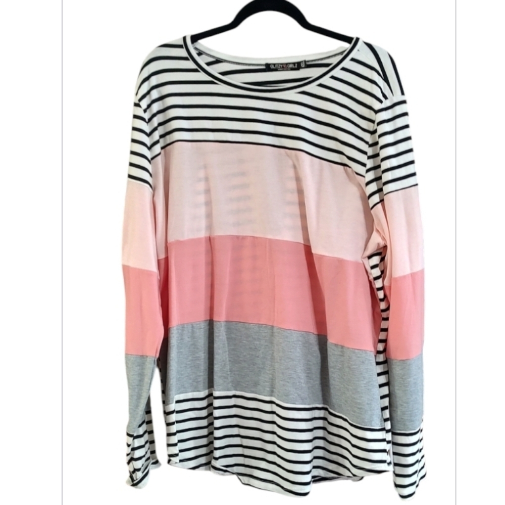 Glitzy Girlz Striped Pink and Gray Long Sleeve Top Size 4X